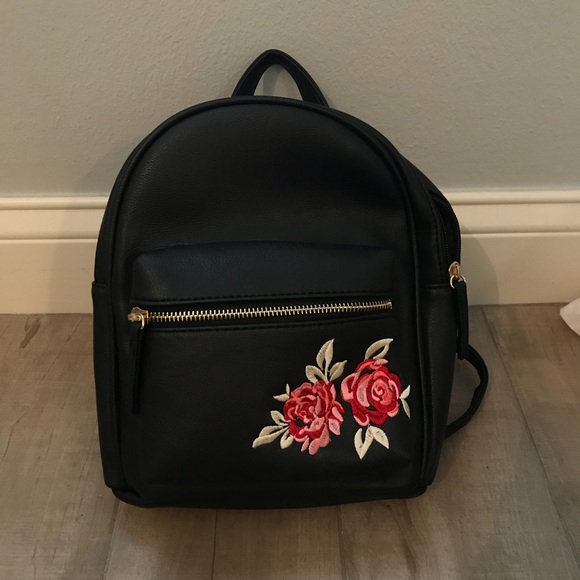 rose embroidered mini backpack
